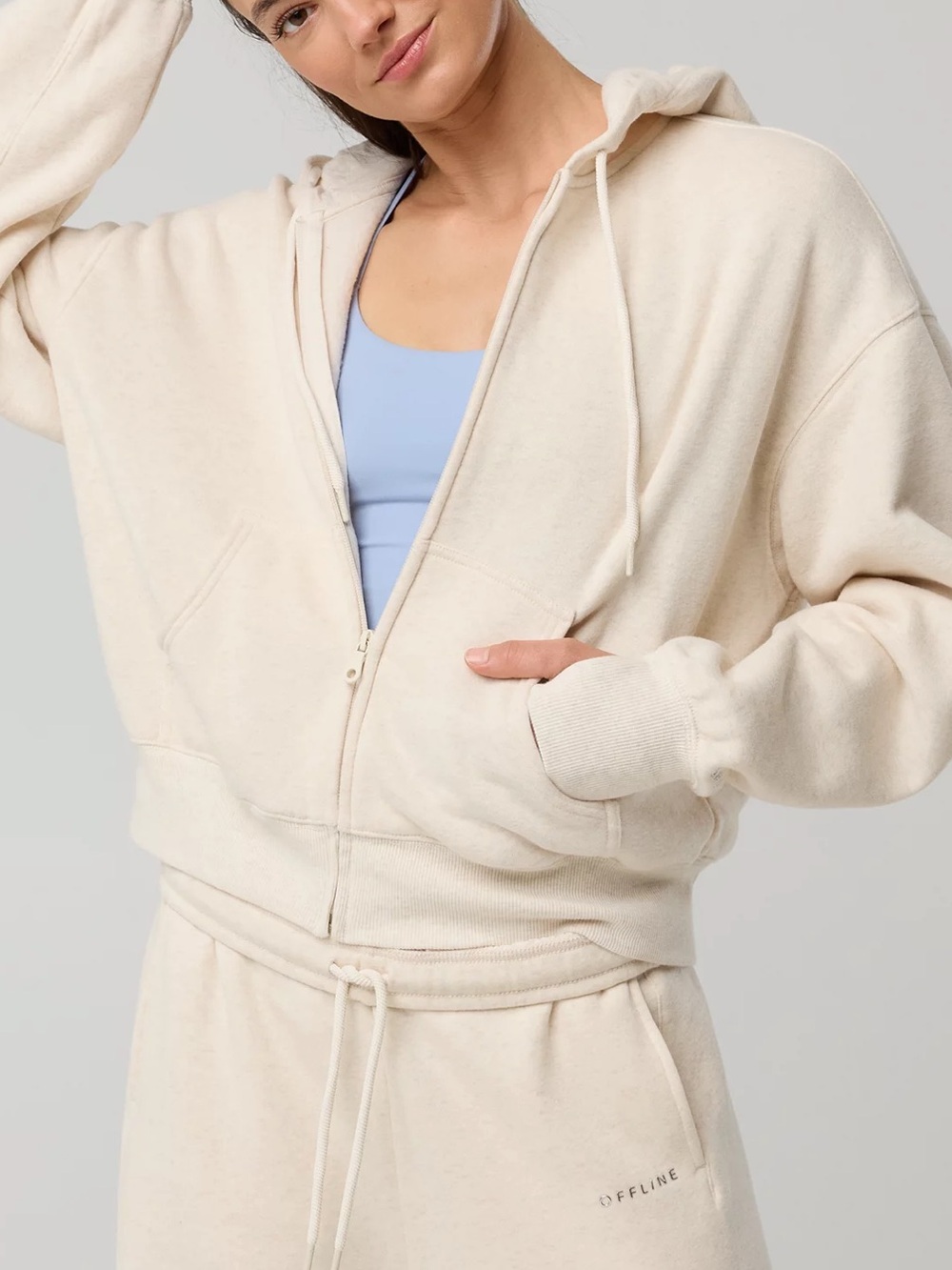 Aerie Cloud Fleece Classic Full Zip Sweatshirt | Heather Frost